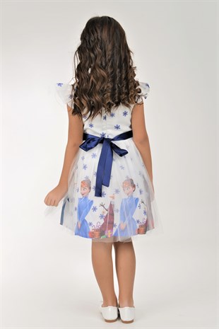 Beyaz Elsa Karlar Kraliçesi Kız Çocuk Elbisesi