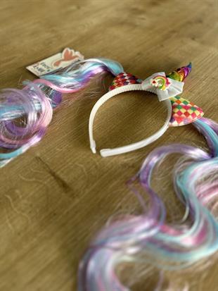 Beyaz Unicorn Saçlı Kız Çocuk Tacı