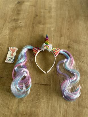 Beyaz Unicorn Saçlı Kız Çocuk Tacı