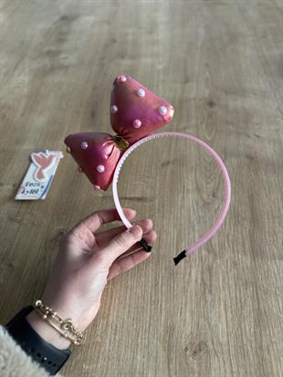 Fuşya Boncuklu Fiyonklu Kız Çocuk Tacı