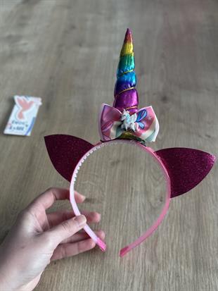 Fuşya Unicorn Kulaklı Kız Çocuk Tacı