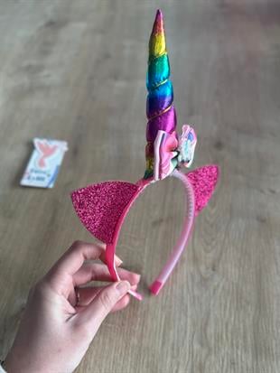 Fuşya Unicorn Kulaklı Kız Çocuk Tacı