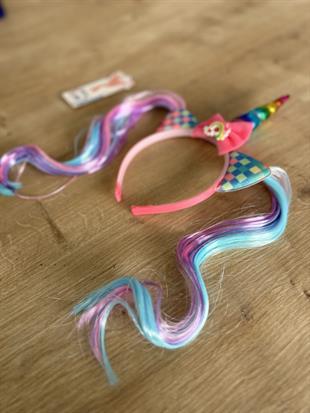 Fuşya Unicorn Saçlı Kız Çocuk Tacı