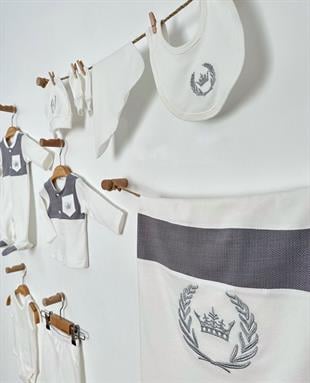 Gri Kral Taç Nakışlı Erkek Bebek 10 Parça Hastane Çıkışı