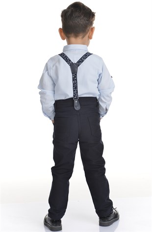 Lacivert Pantolon Askılı Papyonlu Erkek Çocuk Takımı