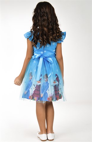 Mavi Elsa Karlar Kraliçesi Kız Çocuk Elbisesi