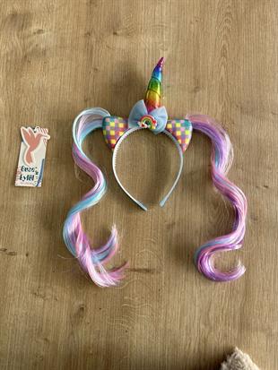 Mavi Unicorn Saçlı Kız Çocuk Tacı