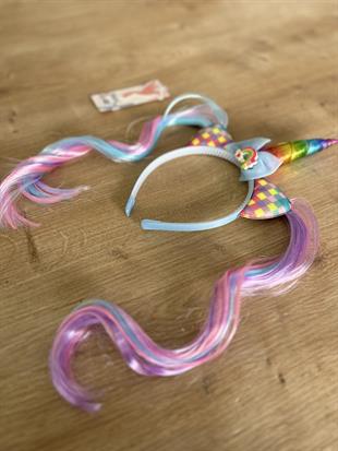 Mavi Unicorn Saçlı Kız Çocuk Tacı