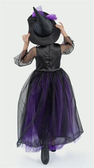 Mor Şapkalı Cadı Konsept Kız Çocuk Doğum Günü Parti Elbisesi
