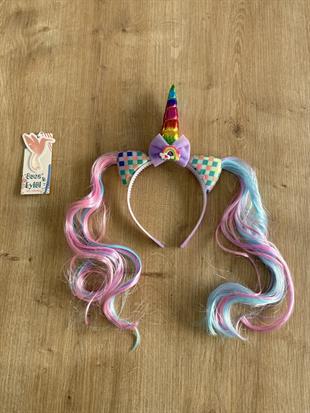 Mor Unicorn Saçlı Kız Çocuk Tacı