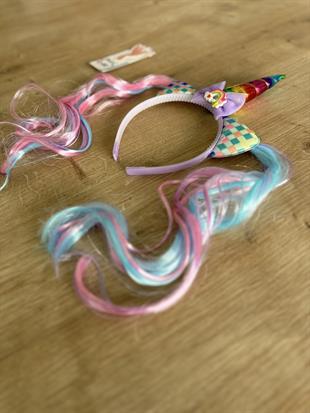 Mor Unicorn Saçlı Kız Çocuk Tacı