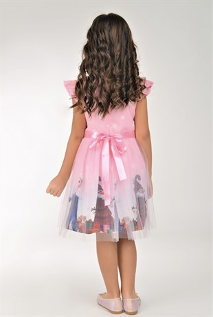 Pembe Elsa Karlar Kraliçesi Kız Çocuk Elbisesi