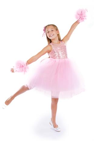 Pembe Ponpon Kollu Pullu Kız Çocuk Abiye 