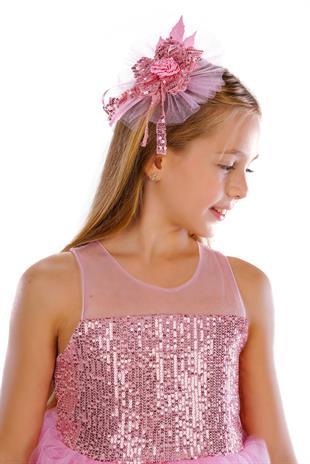 Pembe Ponpon Kollu Pullu Kız Çocuk Abiye 