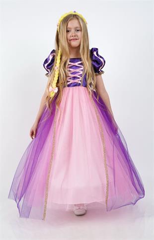 Rapunzel Prenses Kız Çocuk Parti Kostümü Doğum Günü Elbisesi