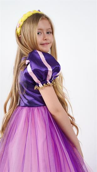 Rapunzel Prenses Kız Çocuk Parti Kostümü Doğum Günü Elbisesi