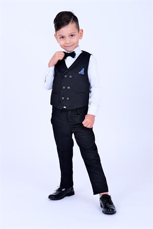 Siyah Mendil Detaylı Erkek Çocuk Smokin Takım