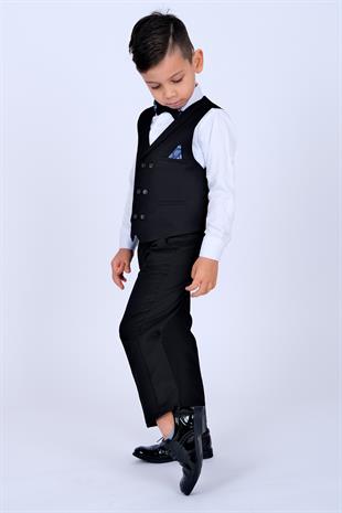 Siyah Mendil Detaylı Erkek Çocuk Smokin Takım