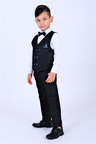 Siyah Mendil Detaylı Erkek Çocuk Smokin Takım