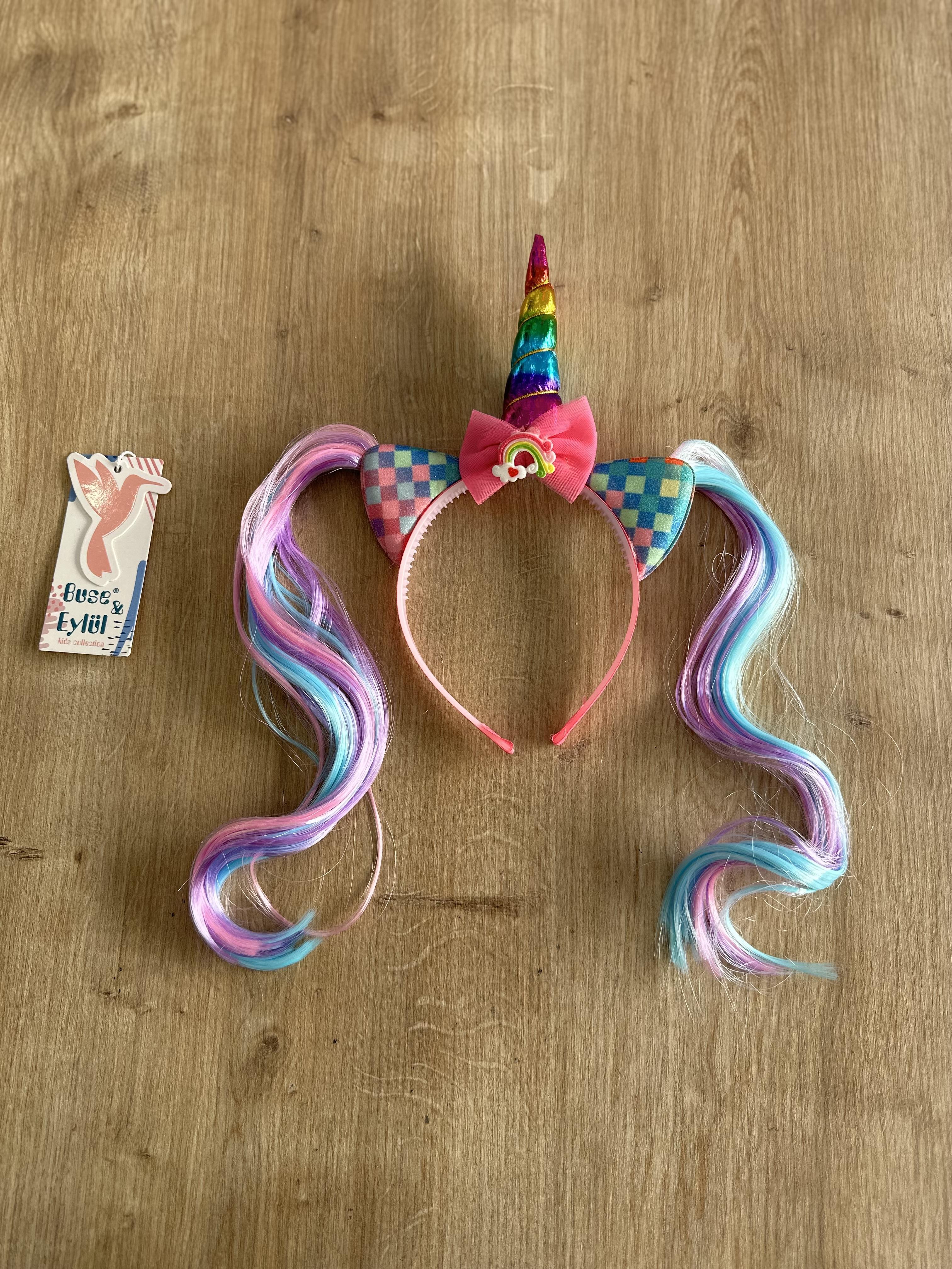 Fuşya Unicorn Saçlı Kız Çocuk Tacı