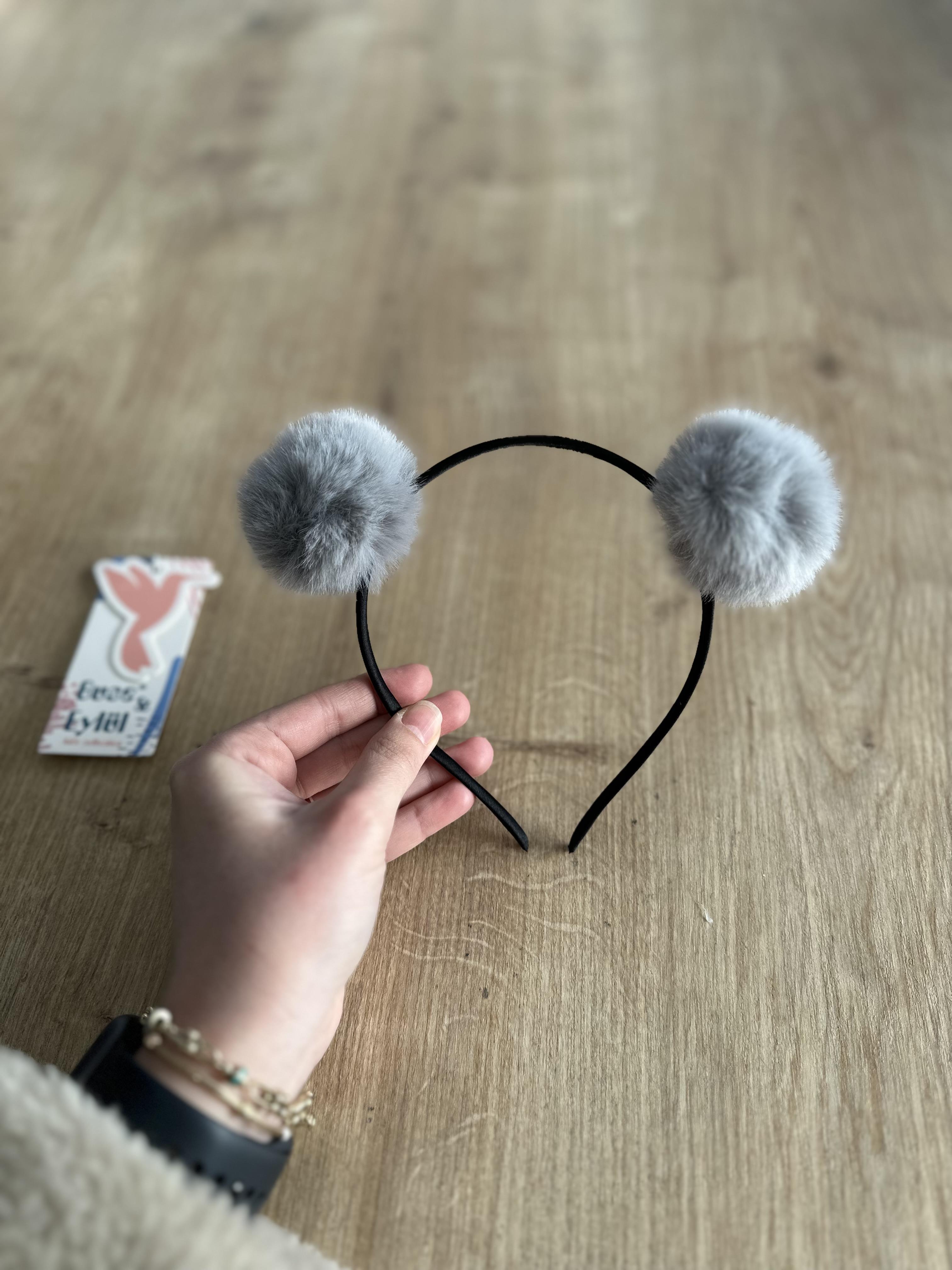 Gri Ponpon Kız Çocuk Tacı