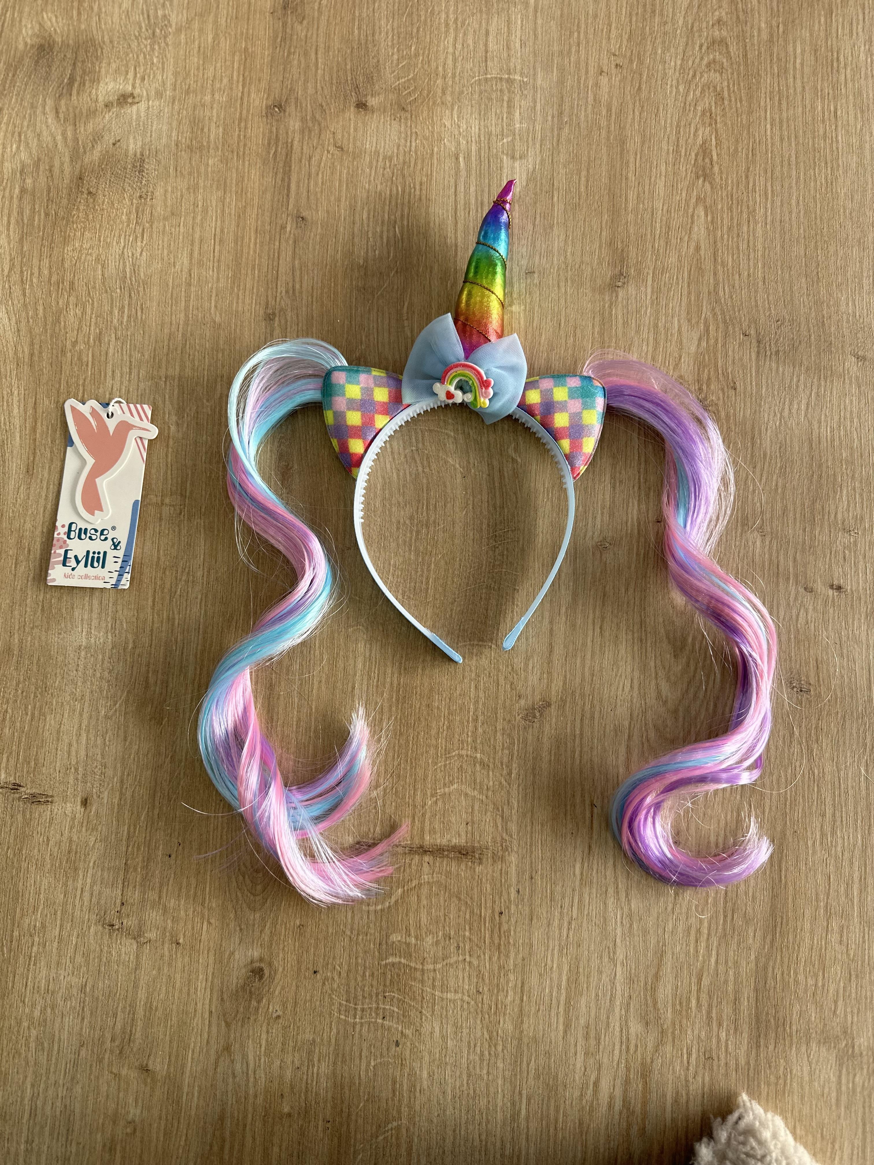 Mavi Unicorn Saçlı Kız Çocuk Tacı
