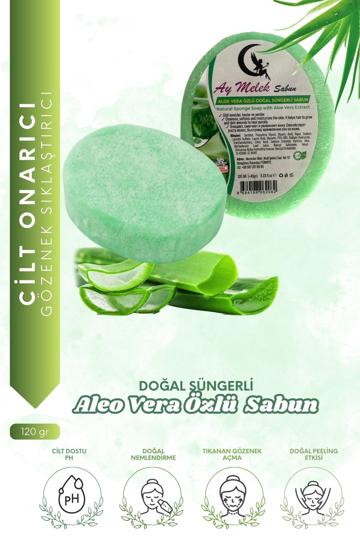 Aloe Vera Özlü Süngerli Doğal Güzellik Sabunu Cilt Kırışıklık Önleyici Etkili