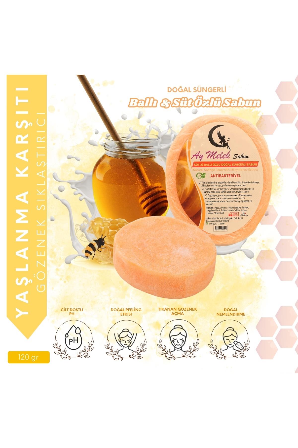 Ballı Sütlü Özlü Süngerli Doğal Güzellik Sabunu Cilt Kırışıklık Önleyici Etkili