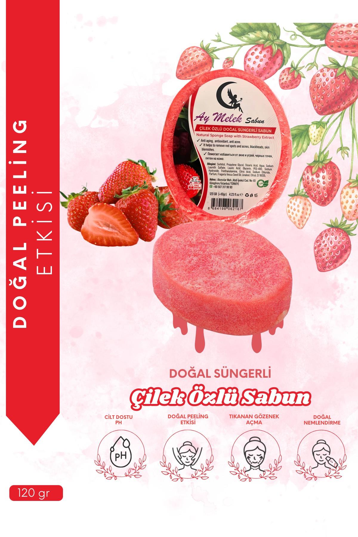 Çilek Özlü Süngerli Doğal Güzellik Sabunu Cilt Kırışıklık Önleyici Etkili