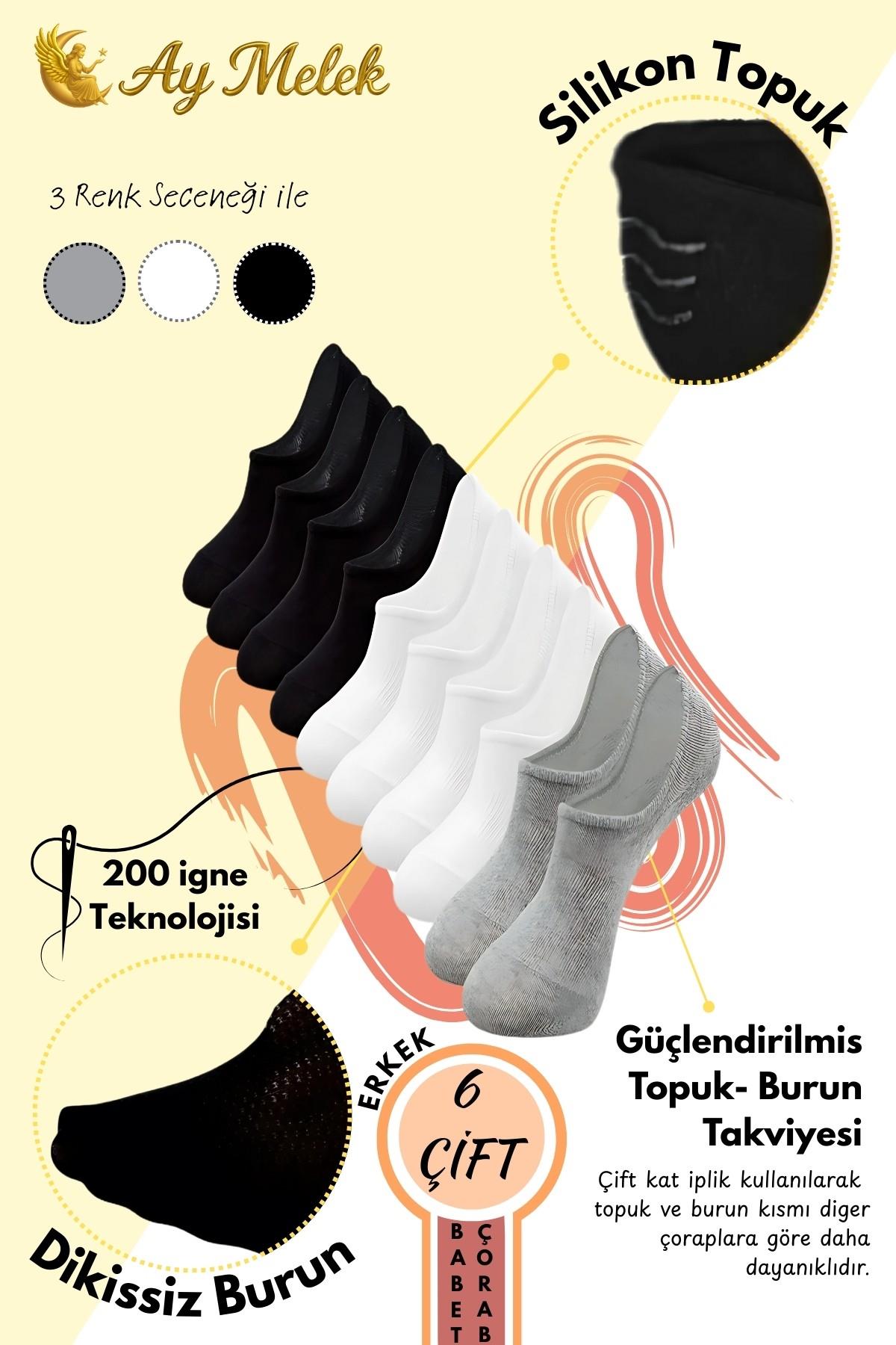 Erkek Çorap (6 Çift) Silikon Topuk Kaymayan Burun Dikişsiz Kaliteli Babet Çorap