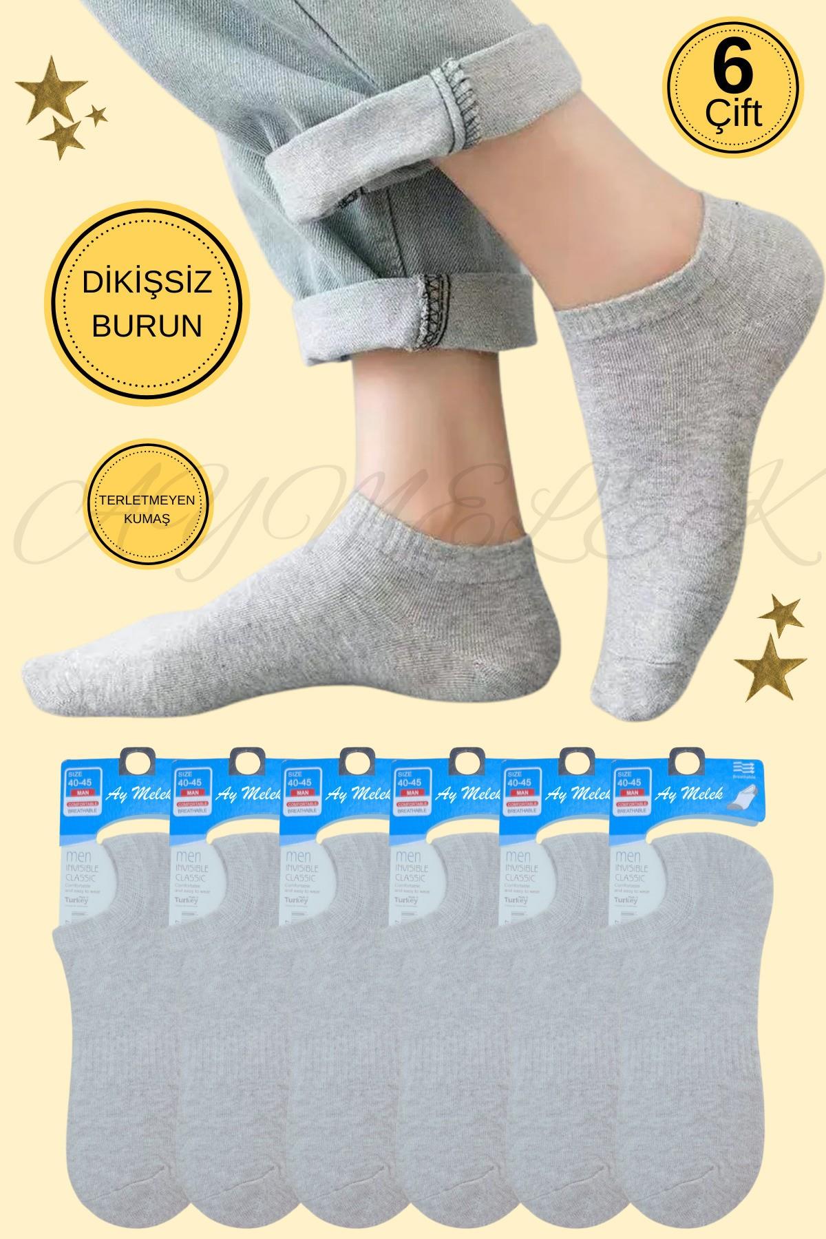 Erkek Kısa Çorap 6 Çift Pamuklu Penye Likralı Sneakers Görünmez Çorap