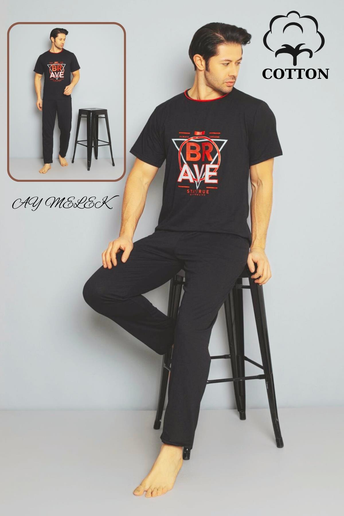 Erkek Pamuklu Pijama Takımı Cotton Gömlek ve Pijama Seti