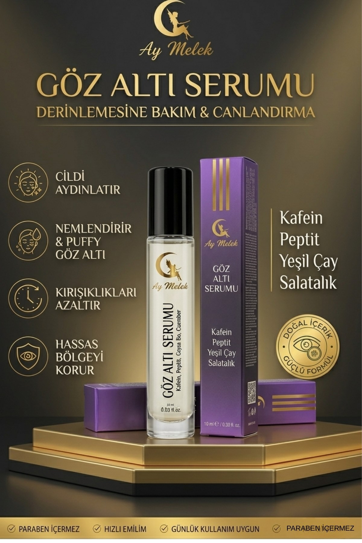 Göz Altı ve Göz Çevresi Yaşlanma, Morluk ve Torbalanma Karşıtı Nemlendirici Roll On Serum 15 ml