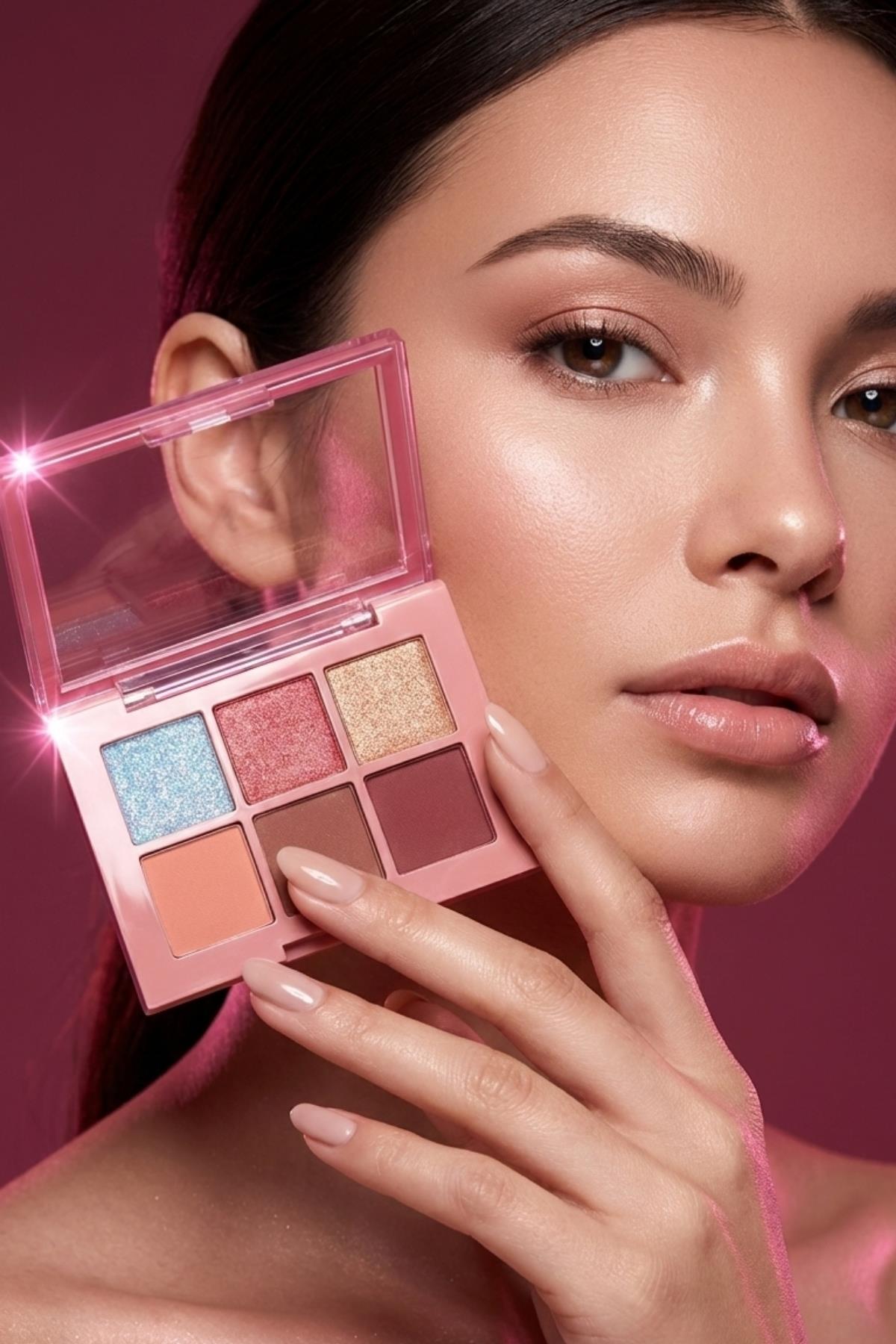 Kadın Kozmetik 6`lı Simli Soft Renkli Göz Far Paleti