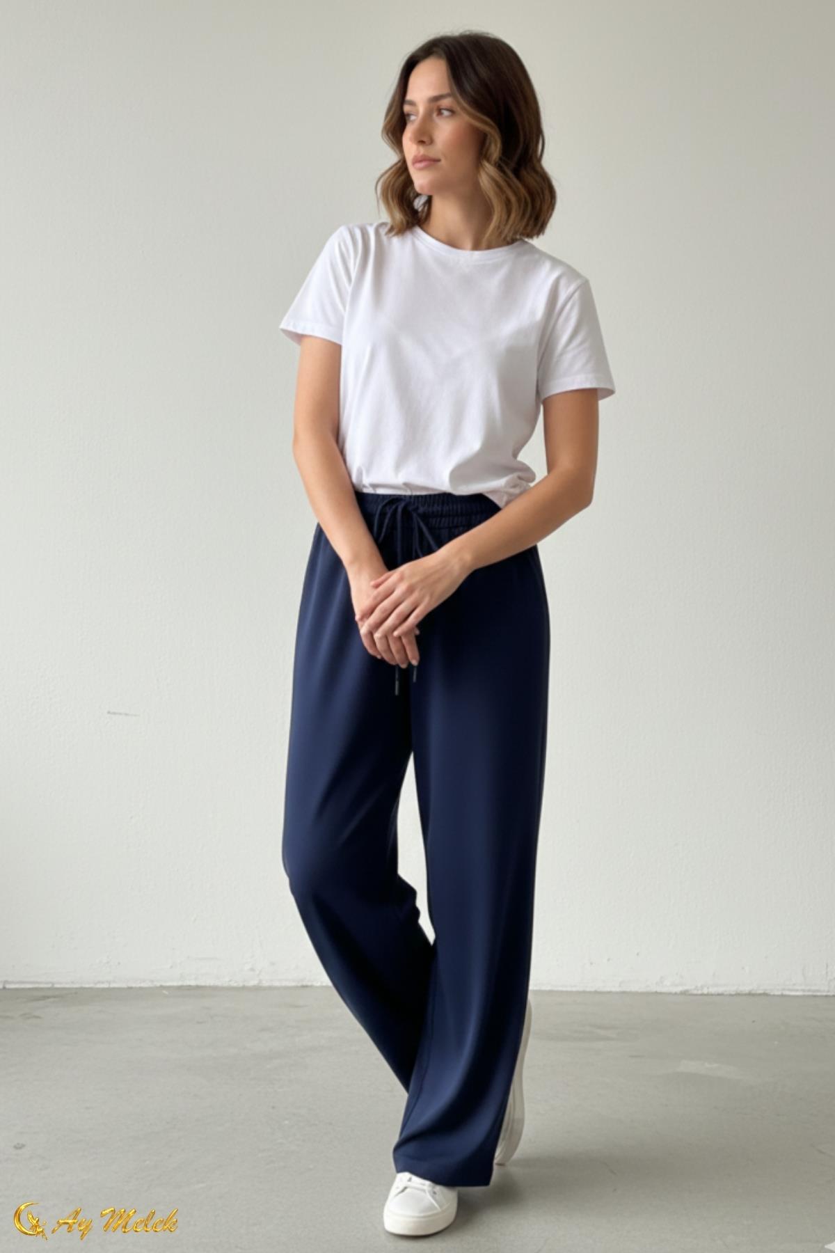 Kadın Pamuklu Dokuma Bol Kesim Geniş Paça Pantolon