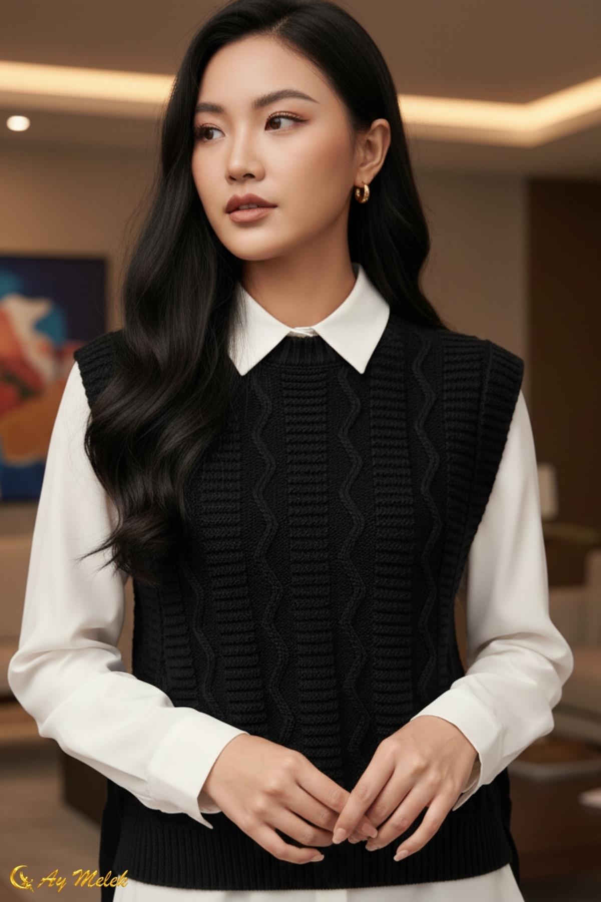 Kadın Triko Bisiklet Yaka Bağlamalı Süveter