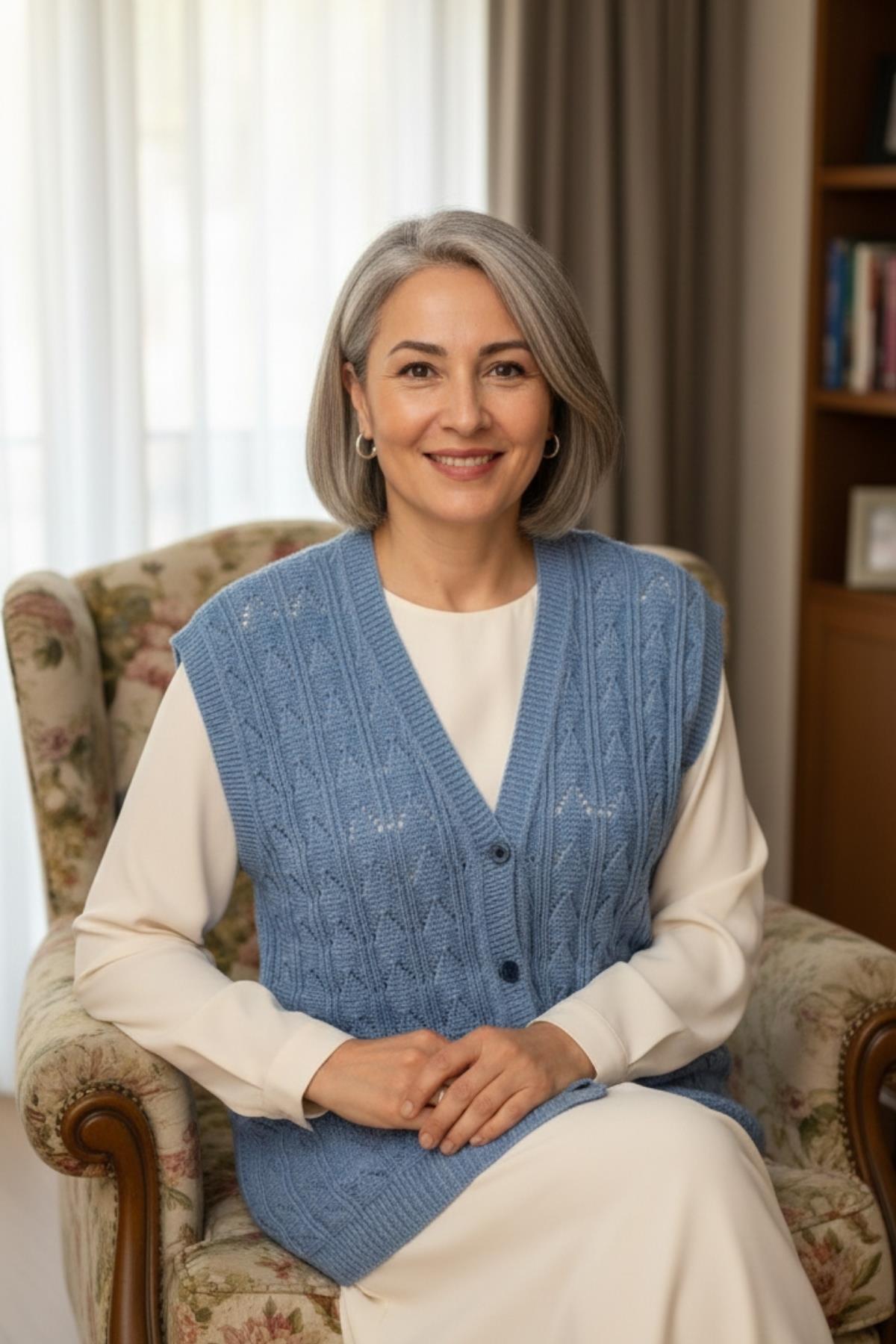 Kadın Triko Kışlık Düğmeli Anne Yeleği