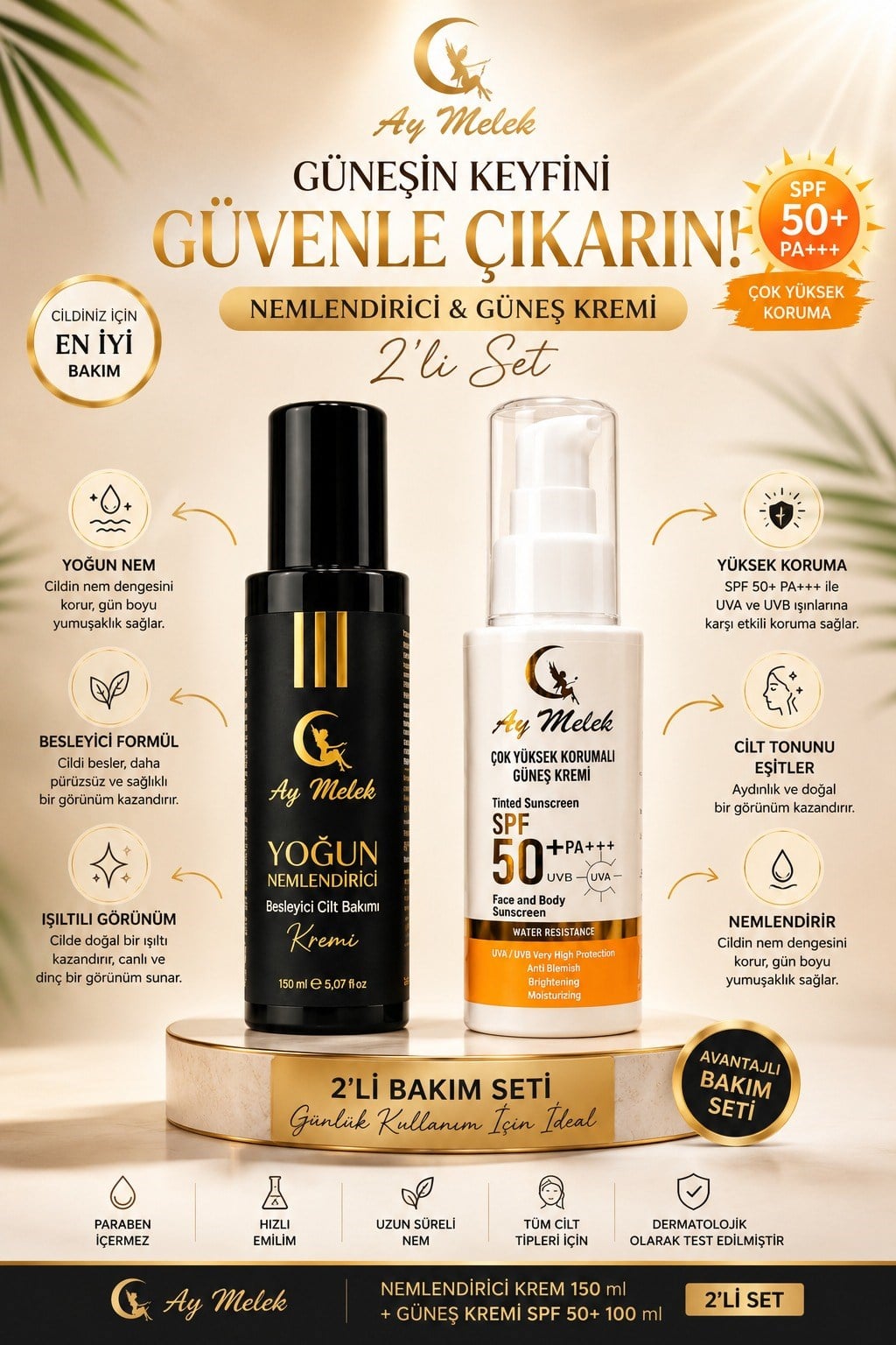 Nemlendirici + Güneş Kremi Yüksek Koruyuculu (150+100 ml) Cilt Bakım Seti