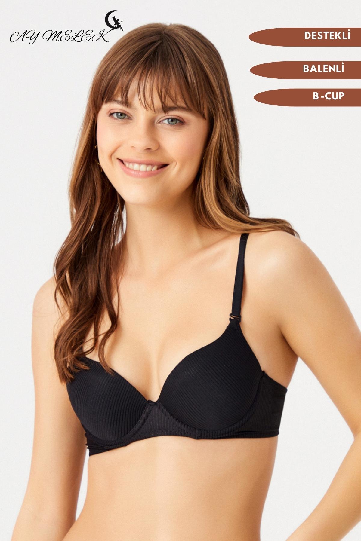 Sütyen Çizgi Desenli B-Cap Destekli Balenli Tasarım