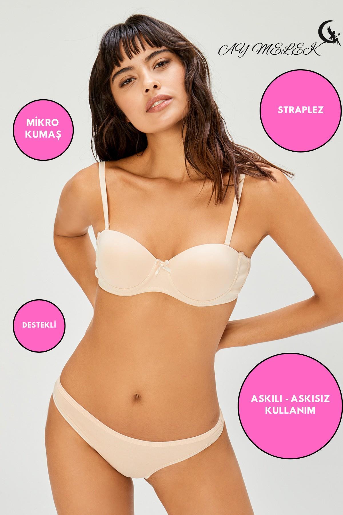 Sütyen Straplez Destekli Mikro Kumaş Askılı ve Askısız Kullanım Özel Tasarım