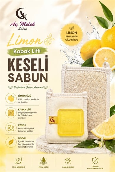 Doğal Kabak Lifli Limon Özlü Sabun Seti Doğal Kabak Lifi Banyo Kesesi - Kabak Lifli Yüz Kesesi