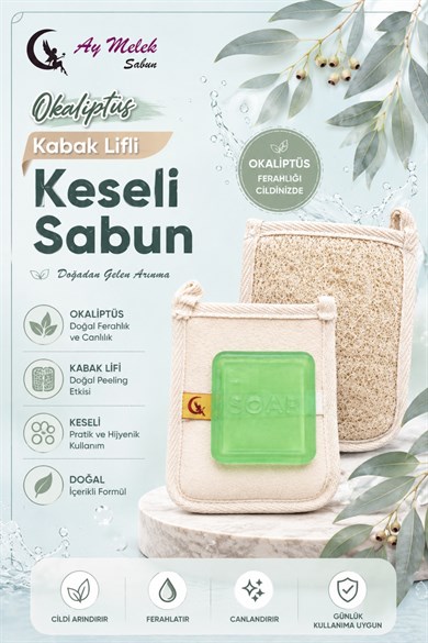 Doğal Kabak Lifli Okaliptüs Özlü Sabun Seti Doğal Kabak Lifi Banyo Kesesi - Kabak Lifli Yüz Kesesi