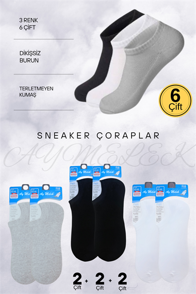 Erkek Kısa Çorap 6 Çift Pamuklu Penye Likralı Sneakers Görünmez Çorap