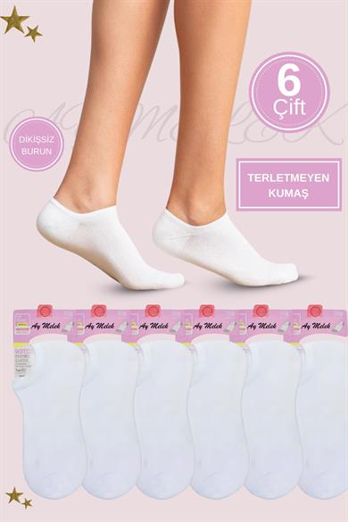 Kadın Kısa Çorap 6 Çift Pamuklu Penye Likralı Sneakers Görünmez Çorap