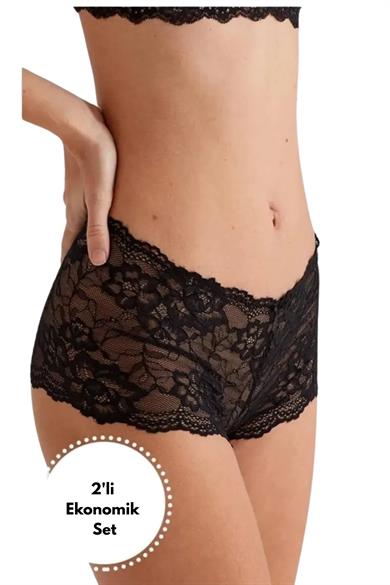 Kadın Külot Dantelli Şort (2`li Set) Fantazi Baxer İç Giyim Kadın Çamaşır