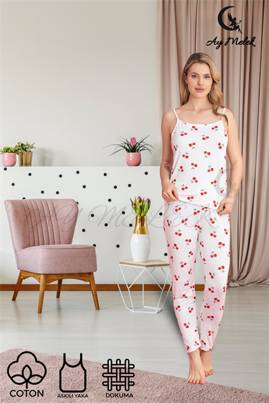 Kadın Pijama Takımı Pamuklu Lüx Askılı Pijama Seti
