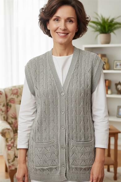 Kadın Triko Kışlık Düğmeli Anne Yeleği