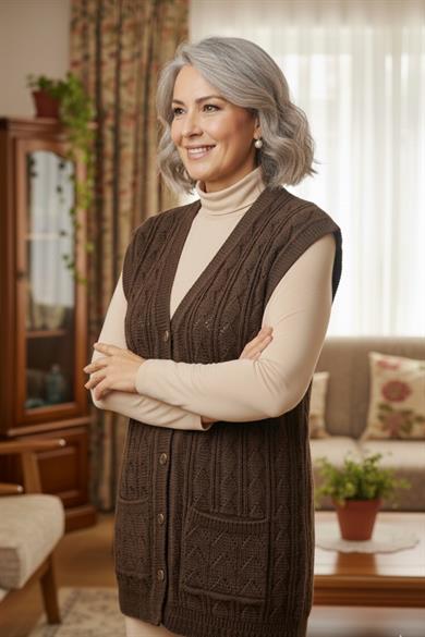 Kadın Triko Kışlık Düğmeli Anne Yeleği