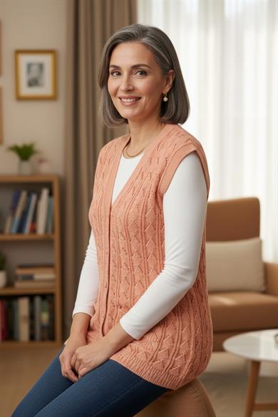 Kadın Triko Kışlık Düğmeli Anne Yeleği