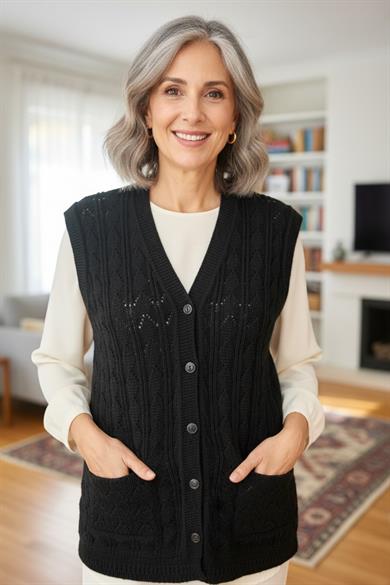 Kadın Triko Kışlık Düğmeli Anne Yeleği